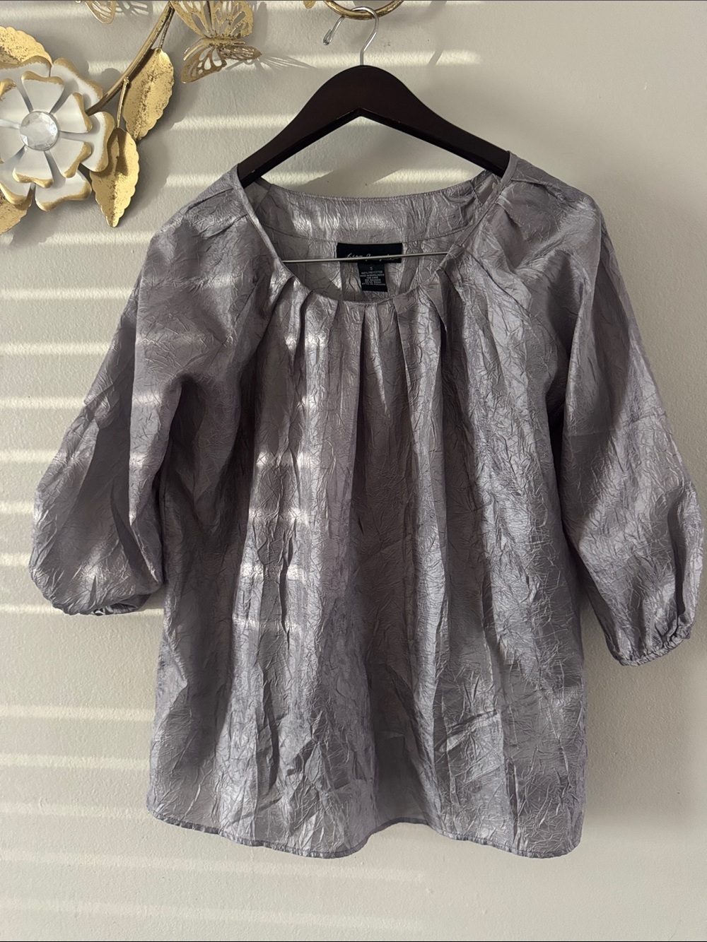 Women's Silver Gathered Peasant Blouse